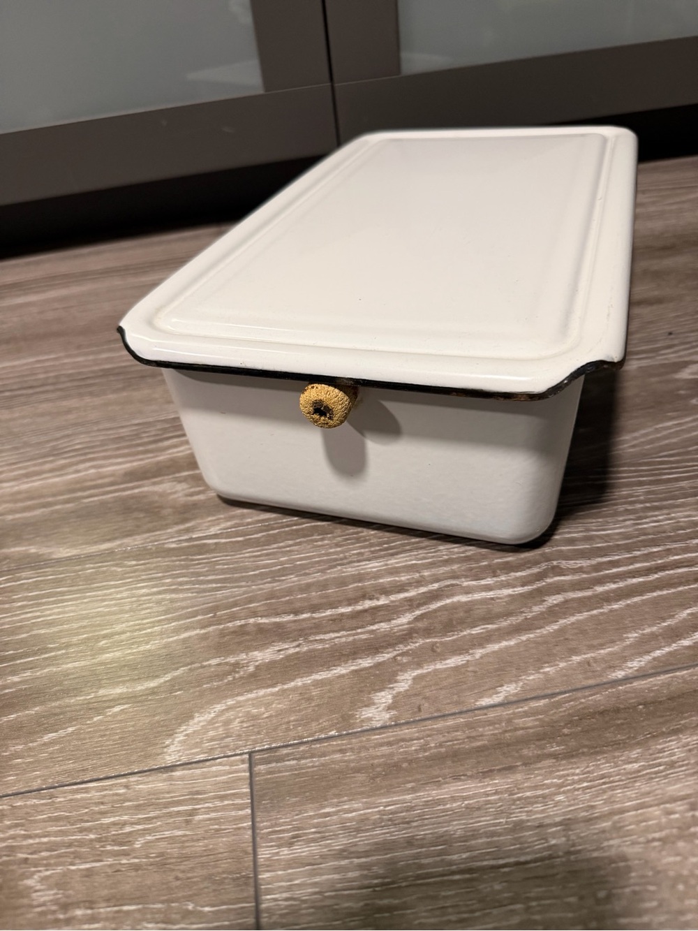 White Enamel Storage Box with Lid vintage 1940s